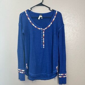 Free People We The Free Rainbow Thermal Embroidered Henley
